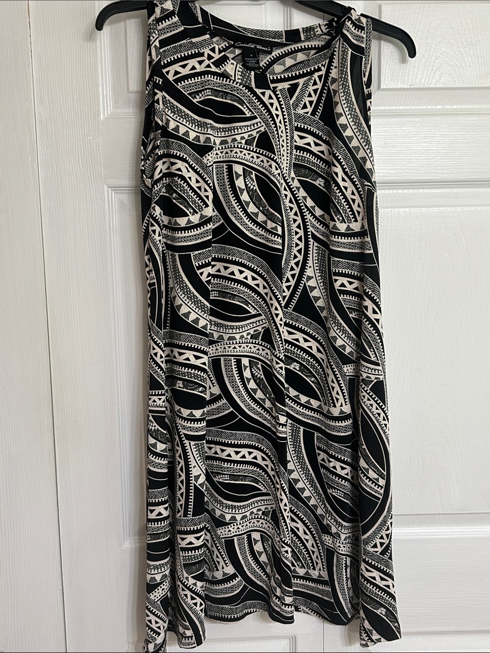 Black and Cream Geometric Swing Dress 1X